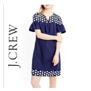 J CREW Fringe Ruffle Polka Dot Bell Sleeve Dress